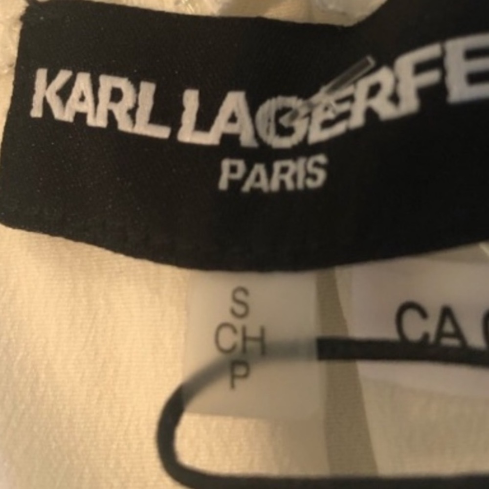 NWT Karl Lagerfeld white lace accent v neck pullover blouse 3/4 sleeve top small - Picture 8 of 8